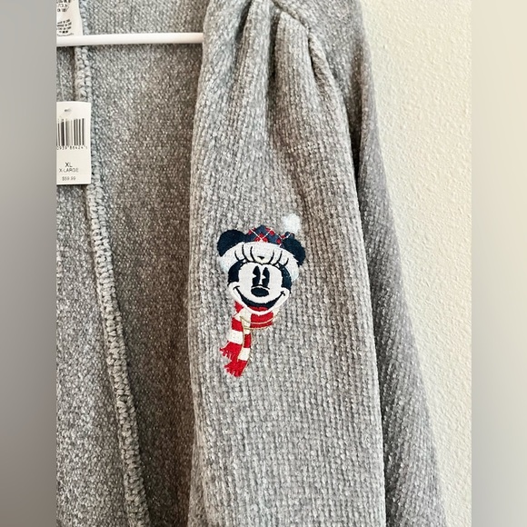 NWT Disney Minnie Mouse Christmas Holiday Metallic Knit Gray Cardigan Sweater XL - Picture 7 of 11